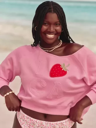 Easy Off-the-Shoulder California Graphic Crew Sweatshirt Easy Off-the-Shoulder California Graphic Crew Sweatshirt