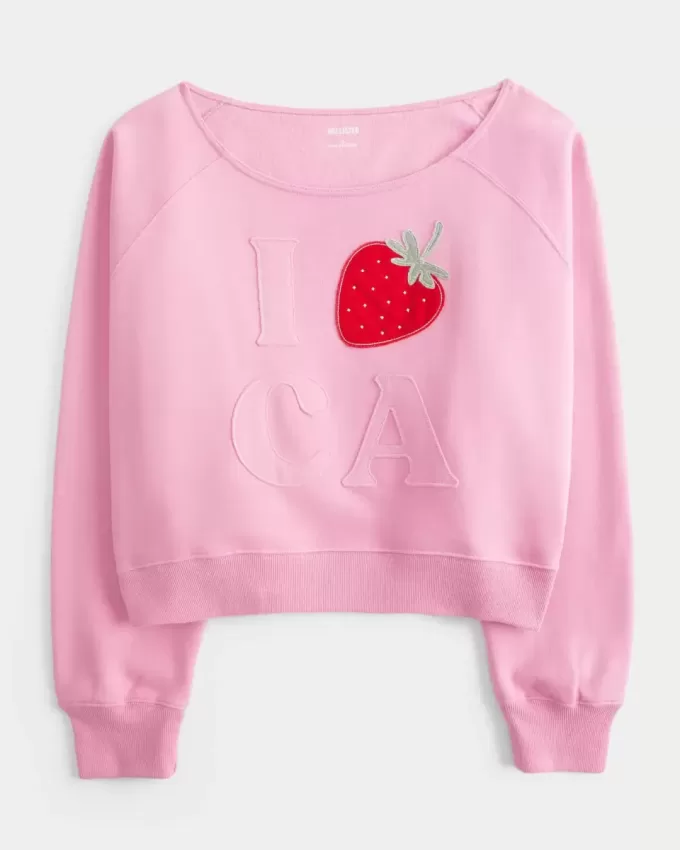 Easy Off-the-Shoulder California Graphic Crew Sweatshirt