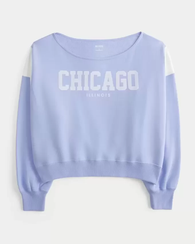 Easy Off-the-Shoulder Chicago Graphic Sweatshirt Easy Off-the-Shoulder Chicago Graphic Sweatshirt