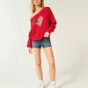 Easy Off-the-Shoulder Heart Flag Graphic Sweater
