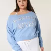 Easy Off-the-Shoulder Making Waves Graphic Crew Sweatshirt