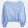Easy Off-the-Shoulder Making Waves Graphic Crew Sweatshirt