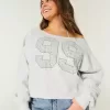 Easy Off-the-Shoulder Number Graphic Crew Sweatshirt