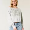Easy Off-the-Shoulder Number Graphic Crew Sweatshirt