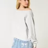 Easy Off-the-Shoulder Number Graphic Crew Sweatshirt
