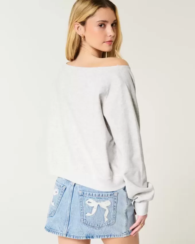 Easy Off-the-Shoulder Number Graphic Crew Sweatshirt