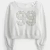 Easy Off-the-Shoulder Number Graphic Crew Sweatshirt