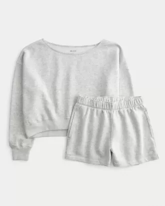 Easy Off-the-Shoulder Sweatshirt & Fleece Shorts Set