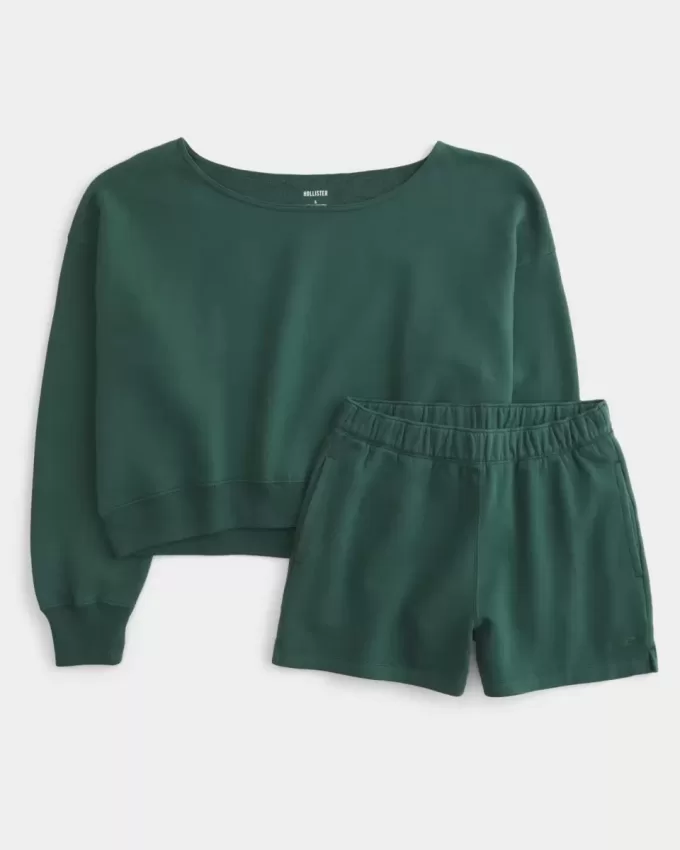 Easy Off-the-Shoulder Sweatshirt & Fleece Shorts Set