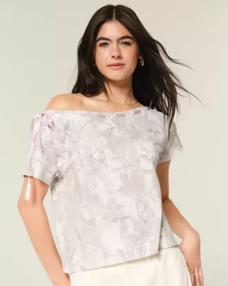 Easy Off-the-Shoulder Tie Camo T-Shirt