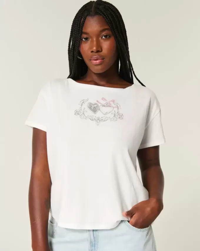 Easy Ribbon Tie-Back Heart Graphic Tee Easy Ribbon Tie-Back Heart Graphic Tee