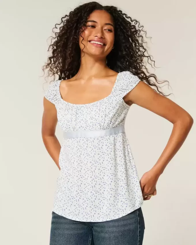 Easy Satin Tie Babydoll Top Easy Satin Tie Babydoll Top