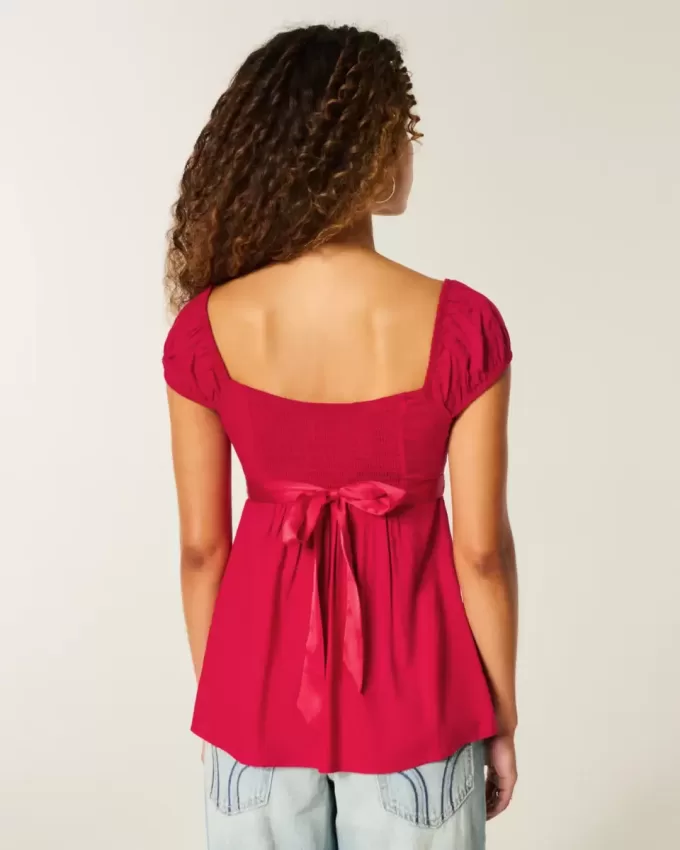 Easy Satin Tie Babydoll Top