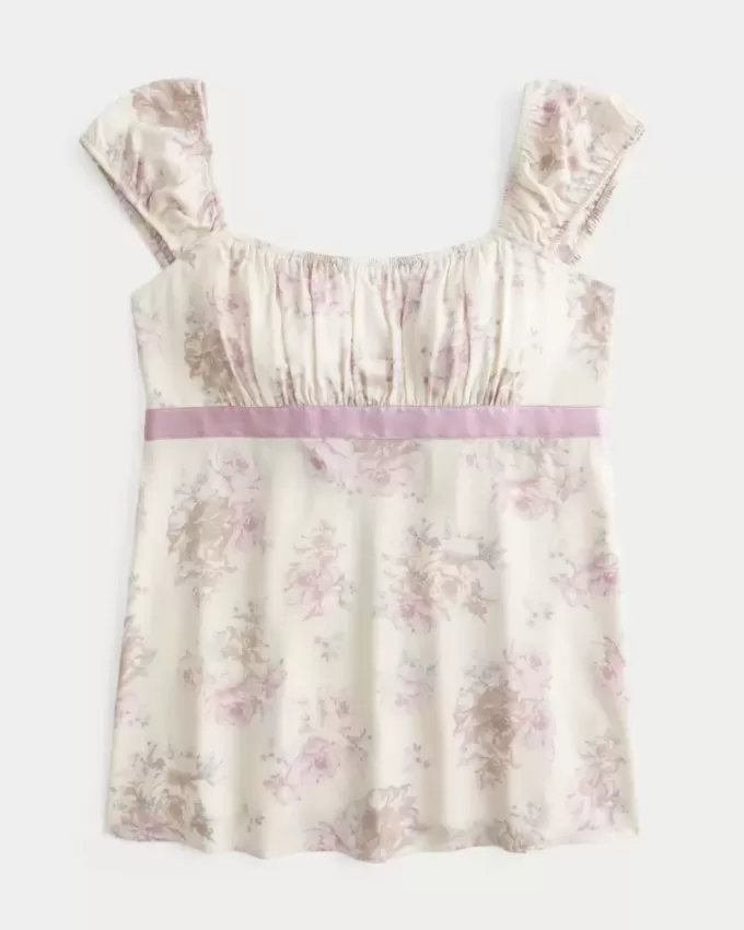 Easy Satin Tie Babydoll Top Easy Satin Tie Babydoll Top