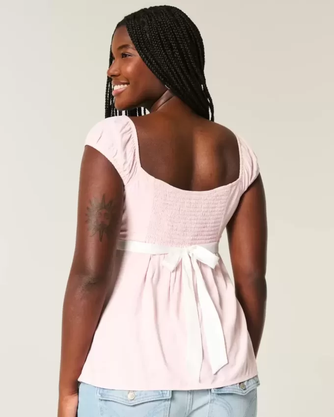 Easy Satin Tie Babydoll Top