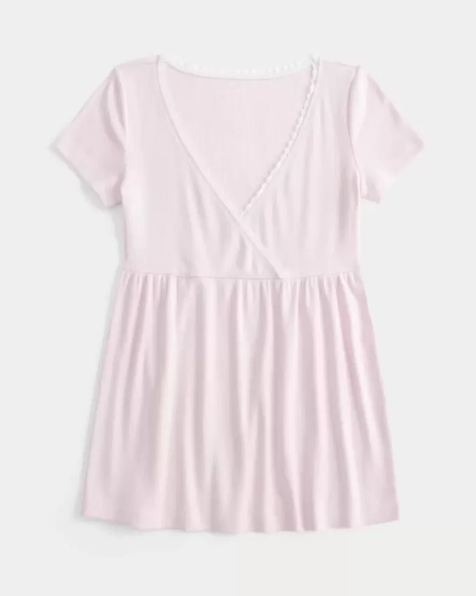 Easy Short-Sleeve Lace Trim Babydoll Top Easy Short-Sleeve Lace Trim Babydoll Top