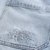 Embroidered Light Wash Skater Baggy Jeans Embroidered Light Wash Skater Baggy Jeans