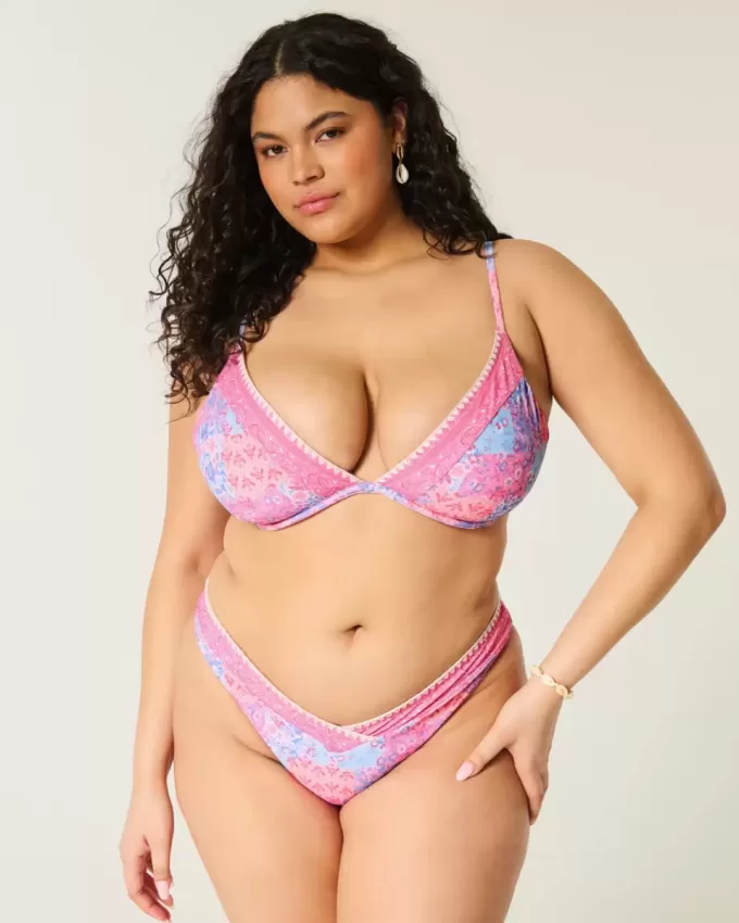 Embroidered Stitch Plunge Underwire Bikini Top Embroidered Stitch Plunge Underwire Bikini Top