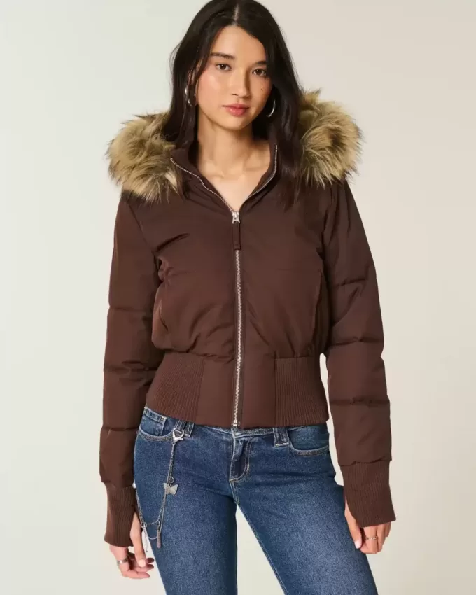 Faux Fur Trim Puffer Bomber Jacket Faux Fur Trim Puffer Bomber Jacket