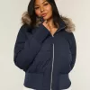Faux Fur Trim Puffer Bomber Jacket Faux Fur Trim Puffer Bomber Jacket