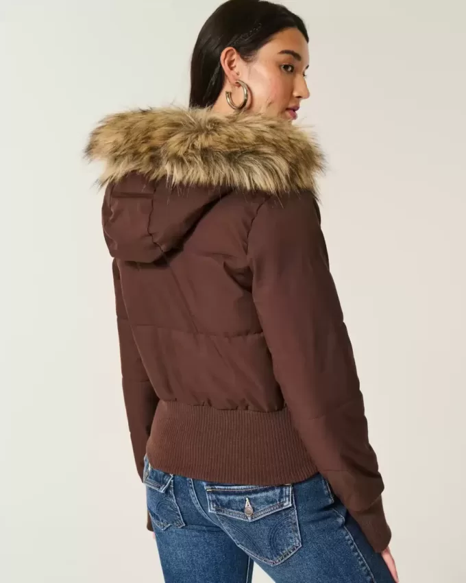 Faux Fur Trim Puffer Bomber Jacket Faux Fur Trim Puffer Bomber Jacket