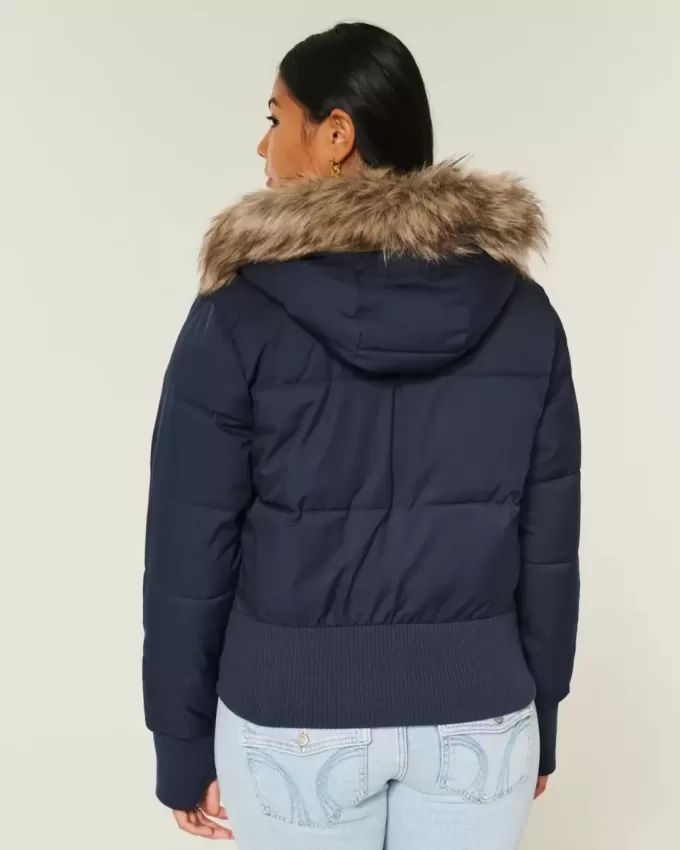 Faux Fur Trim Puffer Bomber Jacket Faux Fur Trim Puffer Bomber Jacket