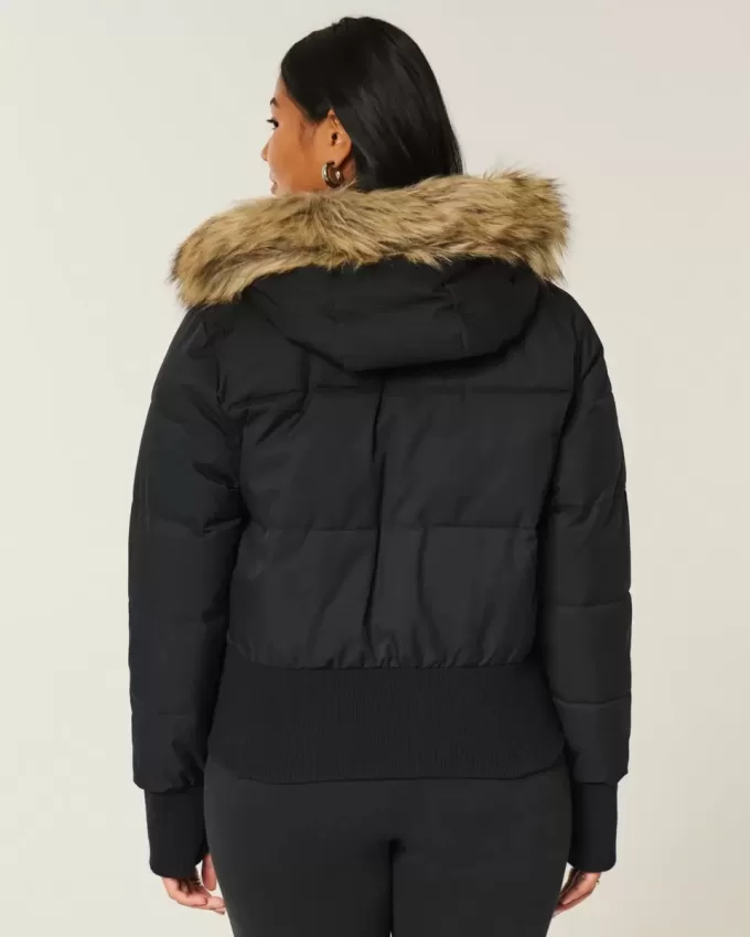 Faux Fur Trim Puffer Bomber Jacket Faux Fur Trim Puffer Bomber Jacket