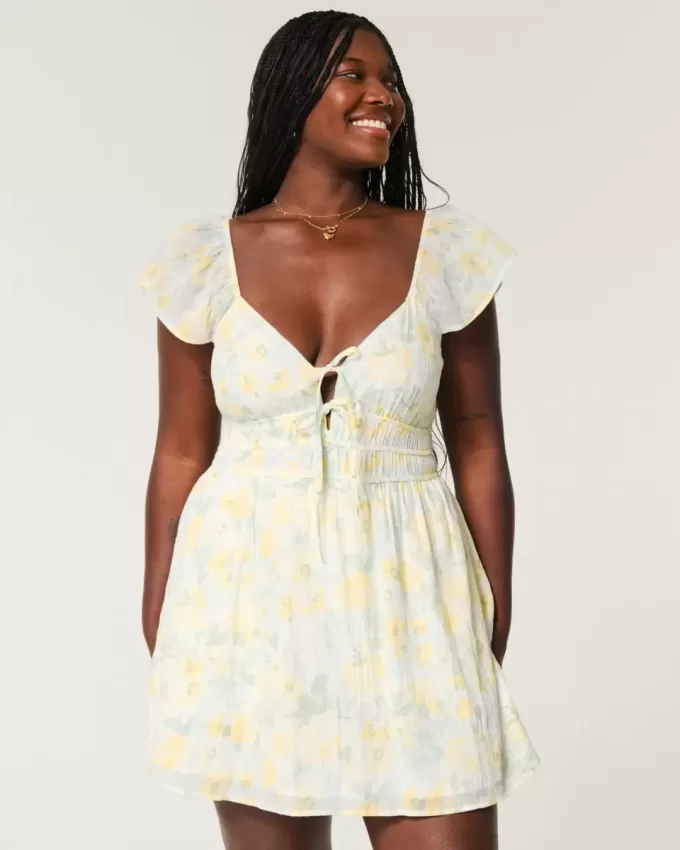 Flutter Sleeve Double-Tie Skort Dress