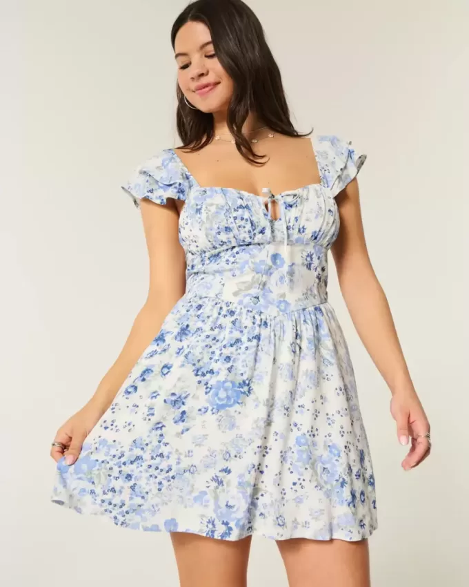 Flutter Sleeve V-Waist Mini Dress Flutter Sleeve V-Waist Mini Dress