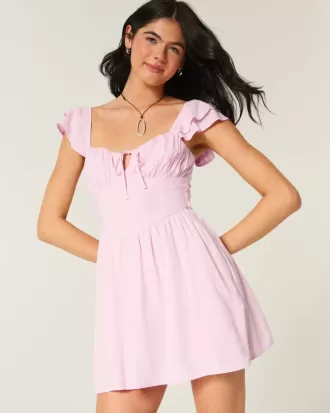 Flutter Sleeve V-Waist Mini Dress