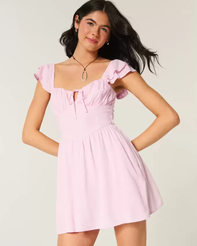 Flutter Sleeve V-Waist Mini Dress Flutter Sleeve V-Waist Mini Dress