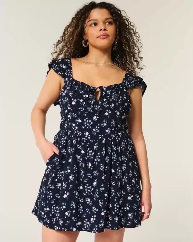 Flutter Sleeve V-Waist Mini Dress