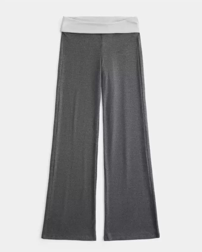 Foldover Waist Knit Flare Pants
