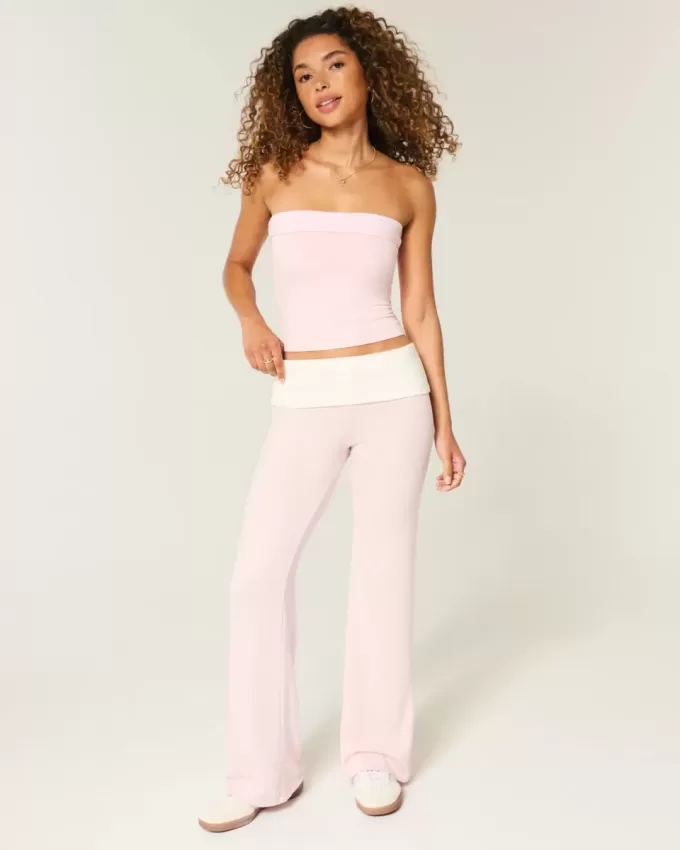 Foldover Waist Knit Flare Pants