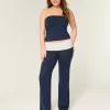 Foldover Waist Knit Flare Pants