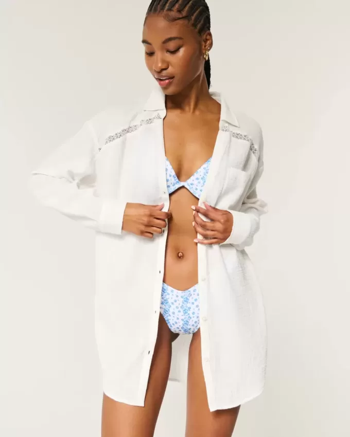 Gauze Button-Through Mini Shirt Dress Gauze Button-Through Mini Shirt Dress