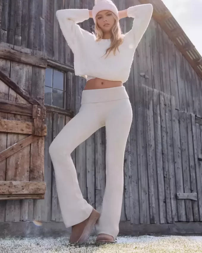 Gilly Hicks Sweater-Knit Foldover Waist Flare Pants Gilly Hicks Sweater-Knit Foldover Waist Flare Pants