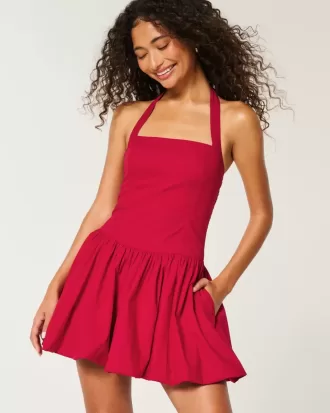Halter Mini Bubble Skort Dress
