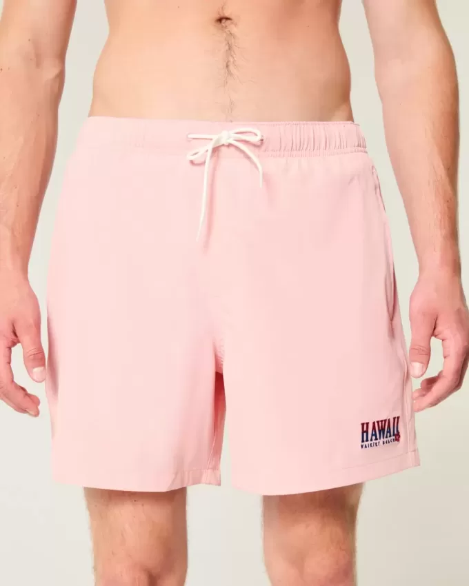 Hawaii Graphic Mid-Thigh Volley Swim Trunks Hawaii Graphic Mid-Thigh Volley Swim Trunks