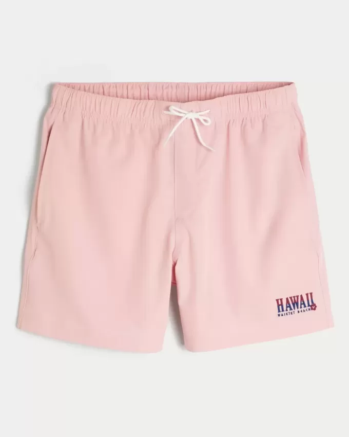 Hawaii Graphic Mid-Thigh Volley Swim Trunks Hawaii Graphic Mid-Thigh Volley Swim Trunks