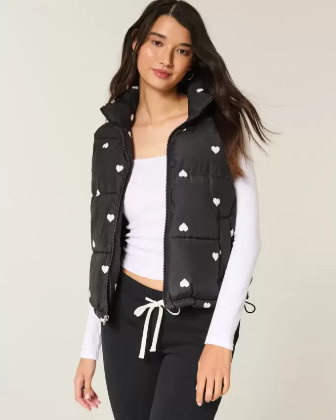 Heart Pattern Puffer Vest Heart Pattern Puffer Vest