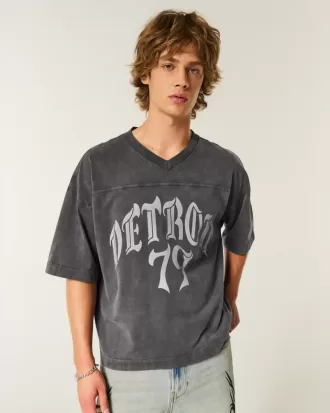 Heavyweight Baggy Crop Detroit Graphic Football T-Shirt