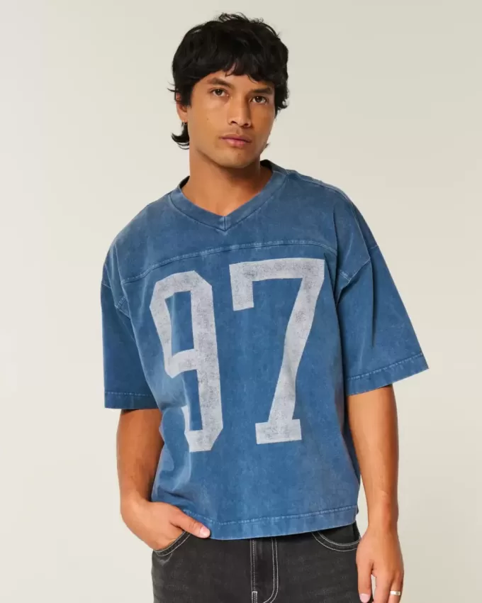 Heavyweight Baggy Crop Varsity Graphic Football Tee