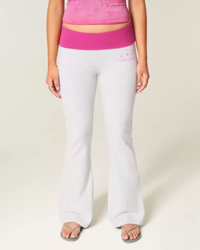 Hibiscus Graphic Foldover Waist Flare Pants Hibiscus Graphic Foldover Waist Flare Pants