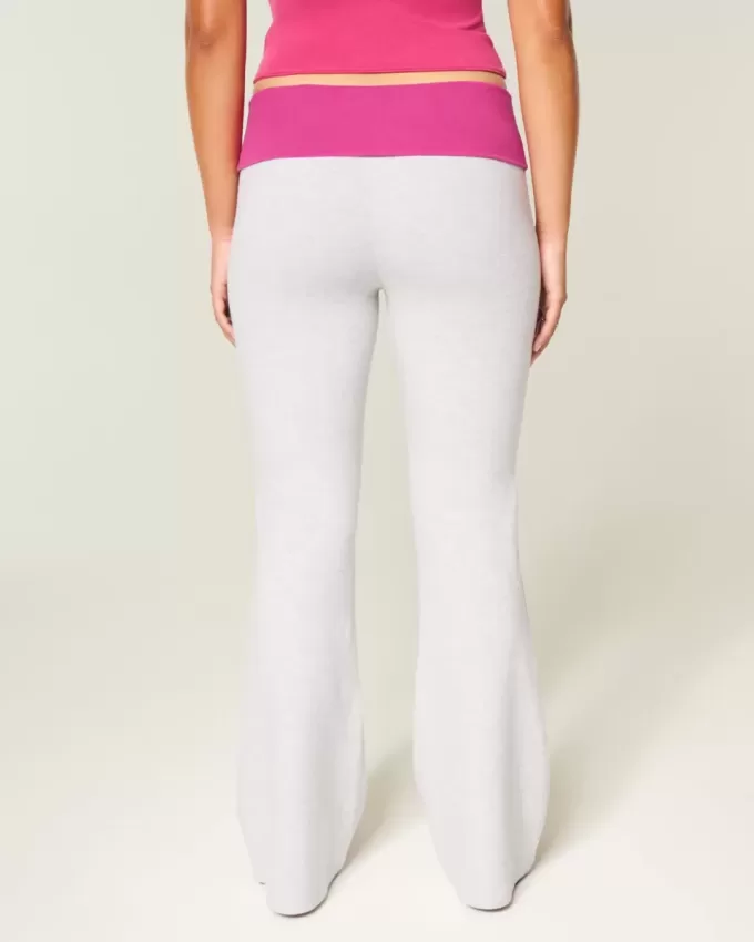 Hibiscus Graphic Foldover Waist Flare Pants Hibiscus Graphic Foldover Waist Flare Pants