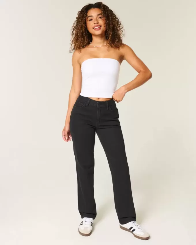 High-Rise Black Straight Jeans