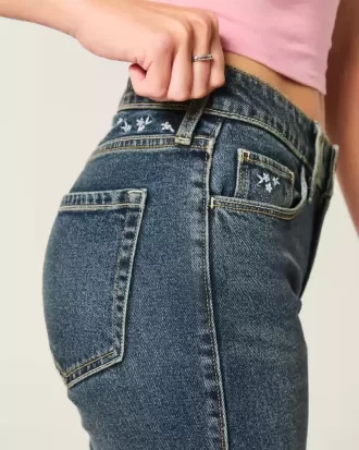 High-Rise Dark Wash Embroidered Florals Flare Jeans