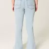 High-Rise Light Wash Heart Embroidered Flare Jeans