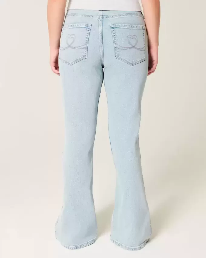 High-Rise Light Wash Heart Embroidered Flare Jeans