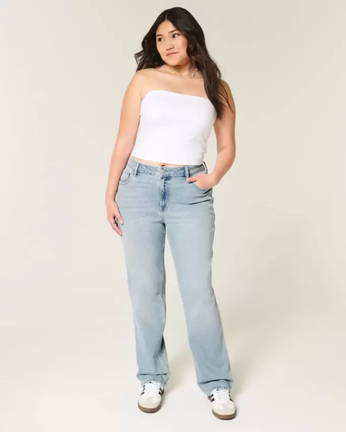 High-Rise Light Wash Straight Jeans